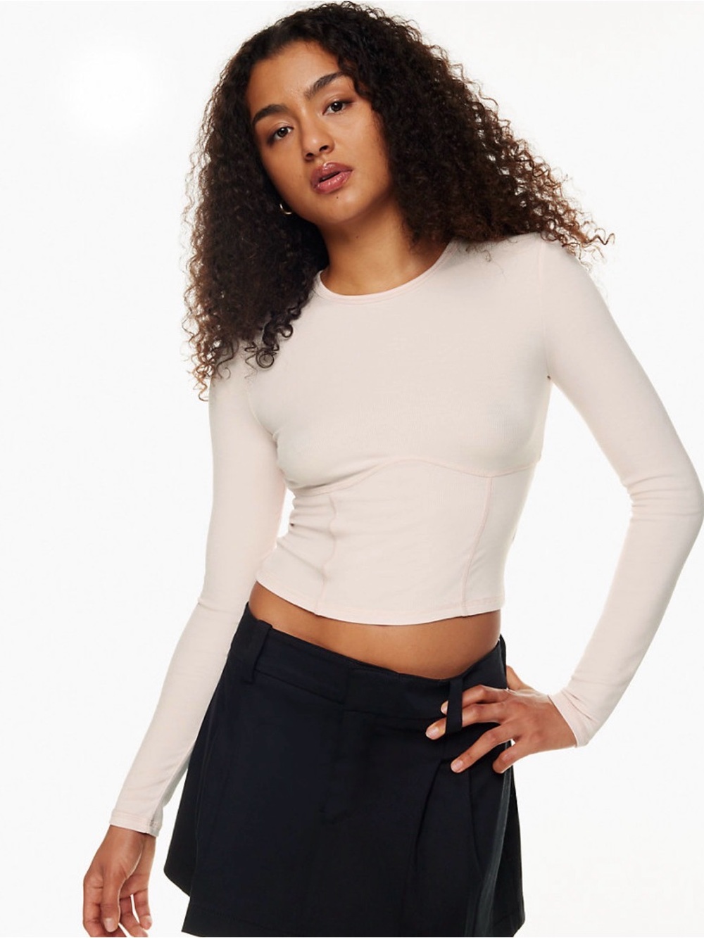 ARITZIA SUNDAY BEST Dove Long Sleeve Corset Tee